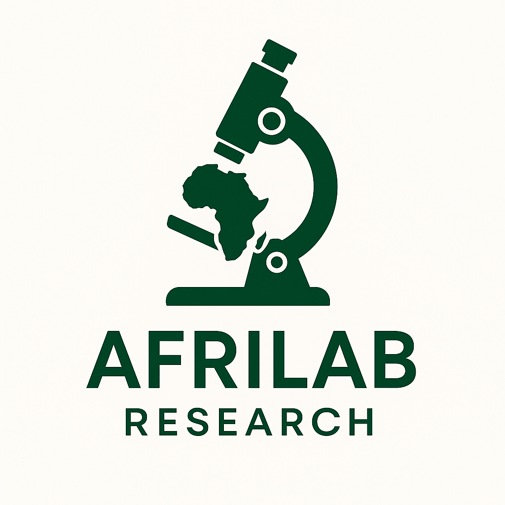 Afrilab Research logo featuring a microscope viewing the African continent